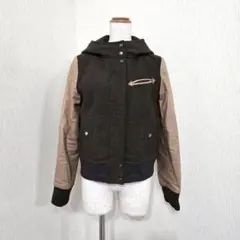フード付ジャケット フェイクレザー 異素材 チャコール×キャメルのサムネイル