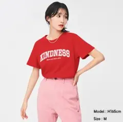 【新品未使用】GU グラフィックT(半袖)(カレッジロゴ) 赤　M レディース