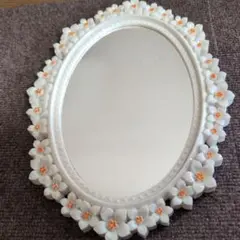 昭和レトロ　花モチーフ　壁掛け鏡