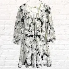 セシルマクビー フレアワンピース ミニ丈 チュニック 七分袖 総レース 花柄