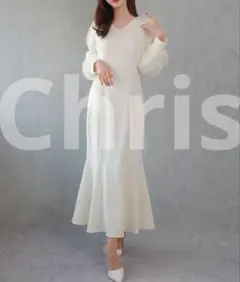 CENEA セネア　Vネックシアースリーブマーメイドワンピース