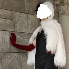 クルエラ仮装セット（ファーコート、ドレス、ウィッグ、手袋、靴）