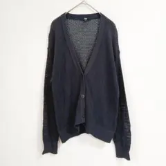 UNIQLO メッシュVネックショートカーディガン ネイビー L 綿100%