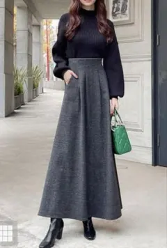 GRL ツイードフレアロングスカート [an1087] チャコール M