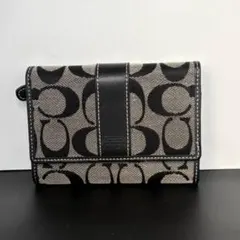 コーチ 二つ折り財布 ウォレット シグネチャー レザー L字ファスナー ブラック