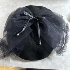 新品未使用ばら色の帽子ブラック ベレー帽 リボン付き