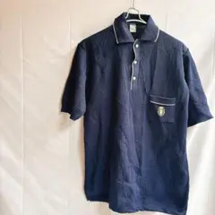 美品⭐️ネイビー 縦リブニットポロシャツ　胸ポケット付き
