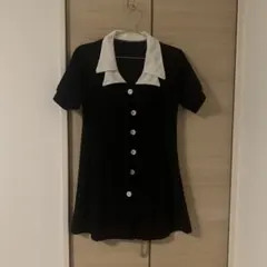 ミニ丈ワンピース ワンピース 襟付き ブラック