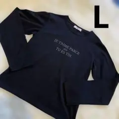 【美品】ロンT 黒　プリントTシャツ　レディース　Mサイズ　長袖　ブラック　丸襟
