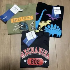 【新品未使用タグ付き】男の子　110 長袖シャツ　カットソー　3枚セット　恐竜