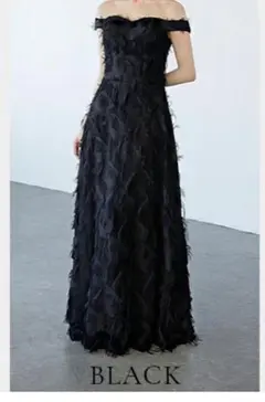 ブラックフリルオフショルダーロングドレス