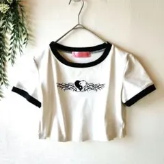♠️Moja. Make『F』Y2K チビTシャツ ショート丈 陰陽ハート型韓国