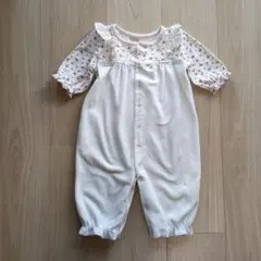 ★タイムセール★　プティマイン　フリル付き花柄ロンパース クリーム色　70