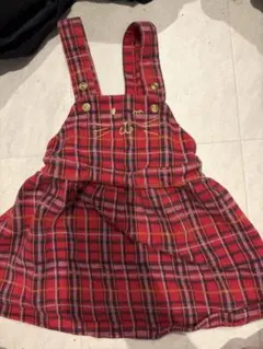プチバトー赤いアニマルチェック柄ワンピース 12M
