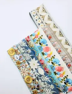お得✨50cm×1本 30cm×5本　計2mインド刺繍リボンハギレ　no.74