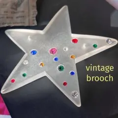 大きめ美品【フロスト加工の星✤カラフルなキラキラ】ポップなヴィンテージブローチ