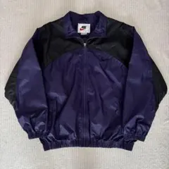 90s NIKE 短丈 ナイロンジャケット 2トーン 紫 黒 銀タグ 刺繍ロゴ