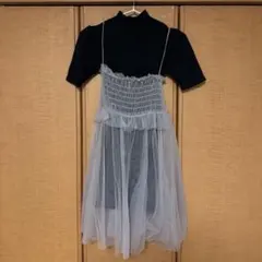 ニット×チュールミニワンピースセットアップ