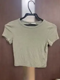 ZARA ザラ クロップド丈 ミニTシャツ くすみグリーン Y2K ショート丈