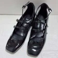 ZARA ザラ エナメル パンプス 黒 スクエアトゥ 22.5