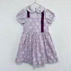 ポンポネット♦︎ワンピース 120 花柄 刺繍 パープル フォーマル 発表会