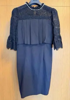 【パーティードレス】ネイビー レース パール XL 新品未使用