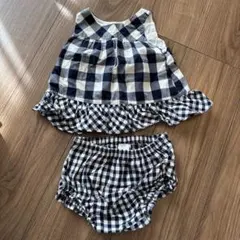 70cmチェック柄フリルトップスとショートパンツセット