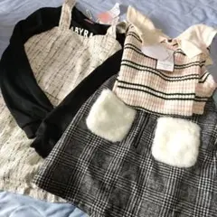 最終値下げ150　チェックスカート　セットアップ　ツイード白チェック