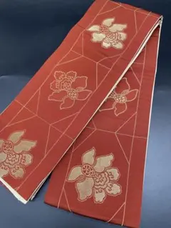 半幅帯　洒落帯　△ ポリエステル　花柄　幾何学模様　H13