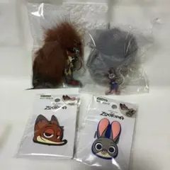 【ズートピア4点セット】 尻尾つきキーホルダーとラバークリップ