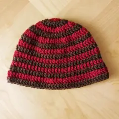 クロシェハット バケハ ビーニー クラッシャーハット ニット帽 手編み ボーダー