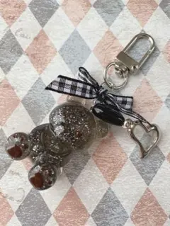 透明くま キーホルダー 黒リボン ハート 地雷系 量産型 レジン