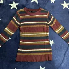 リブ編みストライプ長袖ニット