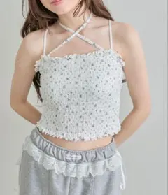 クロスリボン付シャーリングキャミ