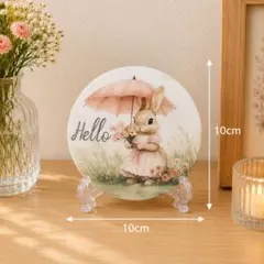 うさぎ イラスト 丸型 プレート 置物 インテリア 10cm