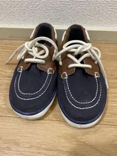 【POLO キッズスニーカー 16cm ネイビー×ブラウン キャンバス 子供靴】のサムネイル
