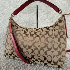 美品 コーチ 2way シグネチャー ホーボー ハンドバッグ ショルダーバッグ