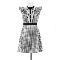 デイジーストア　チェックツイードボウタイリボンフリルAラインミニドレス　Sサイズ