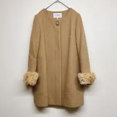 ビューティアンドユース　ノーカラーコート　ファー付き　アウター　日本製　秋冬