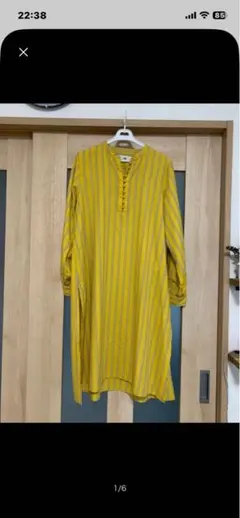 サニークラウズ　チュニックイエローストライプ長袖シャツワンピース