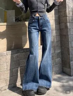 SHEINヴィンテージウォッシュ ハイウエスト ワイドレッグルーズデニムジーンズ