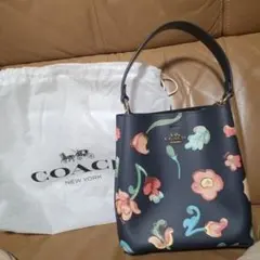 COACH 美品 フローラル 2way ハンド ショルダーバッグ ネイビー 花柄