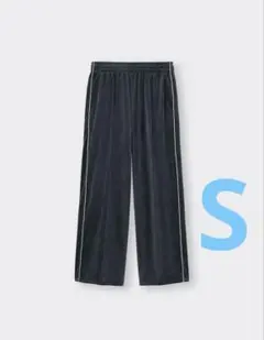 【GU】ベロアサイドラインプルオンパンツ S ダークグレー