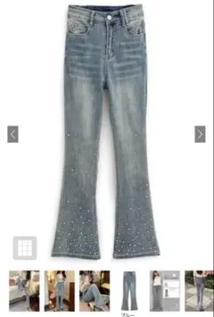 ビジューデニムフレアパンツ[at2310]