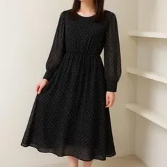 新品 ココディール ドット柄 シフォン ロング ワンピース 黒