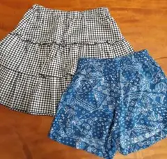 チェック柄スカート/ キュロット スカート ブルー 140㎝ 2点セット