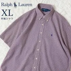Ralph Lauren 半袖シャツ XL ボタンダウン チェック ポニー刺繍