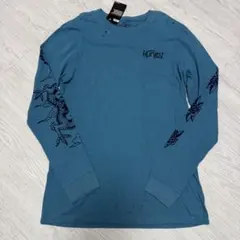 Hurley 長袖カットソー ドラゴン ダメージ加工ブルーM 色褪せありのサムネイル