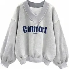 【美品】レディース スウェット Vネック M ライトグレー ドロップショルダー