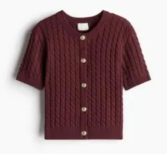 H&M バーガンディ ケーブルニットカーディガン 半袖